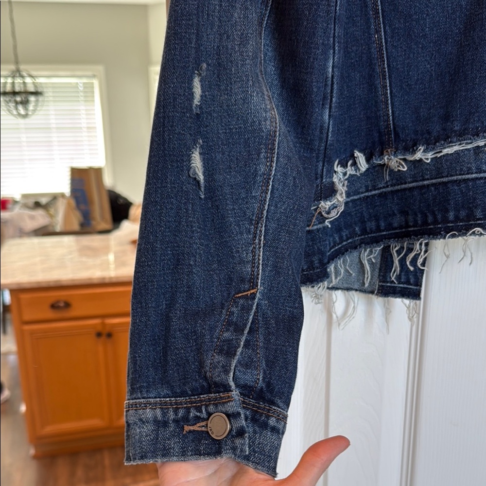 Women's Blue Distressed Jean Jacket - Picture 6 of 6